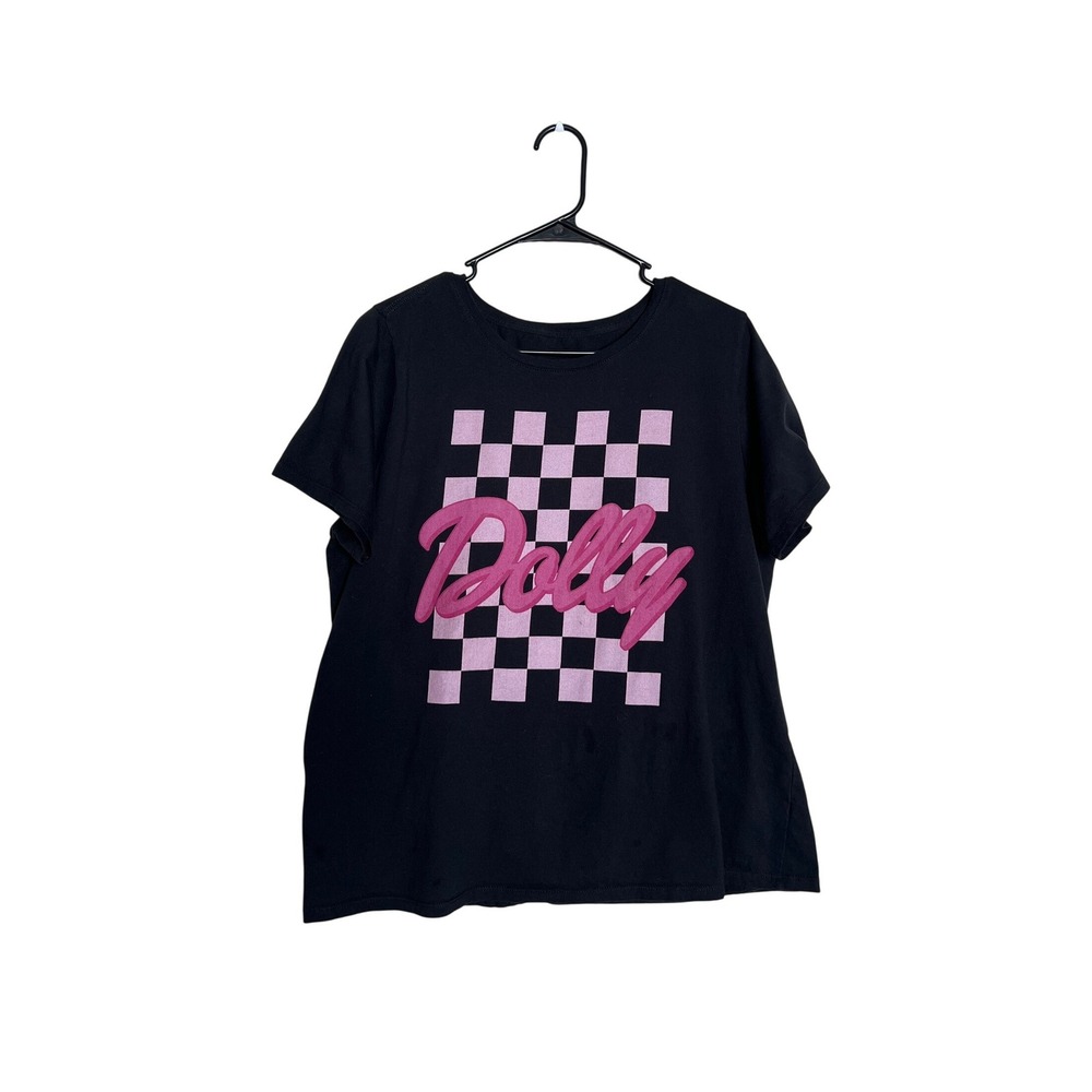 Dolly Parton Graphic T-Shirt Black Pink‎ Checkered Logo Country Music Tee XL